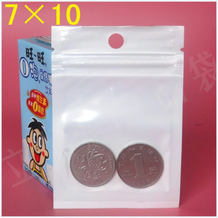 Маленький 7 см * 10 белый/прозрачный самоуплотняющийся пластиковый пакет на молнии