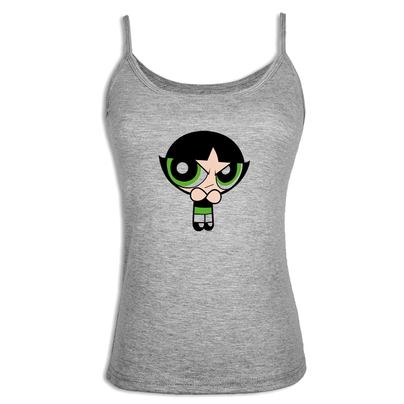 ibSingletS1436G Милые Powerpuff девушки цветок пузыри бабочки мультфильм комикс женщин дамы сексуальный жилет Singlet хлопок бретельки Топы - Цвет: ibSingletS1436G