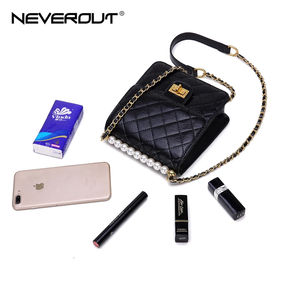 Сумка мессенджер NEVEROUT кожаная через плечо с жемчугом|Сумки ручками| |