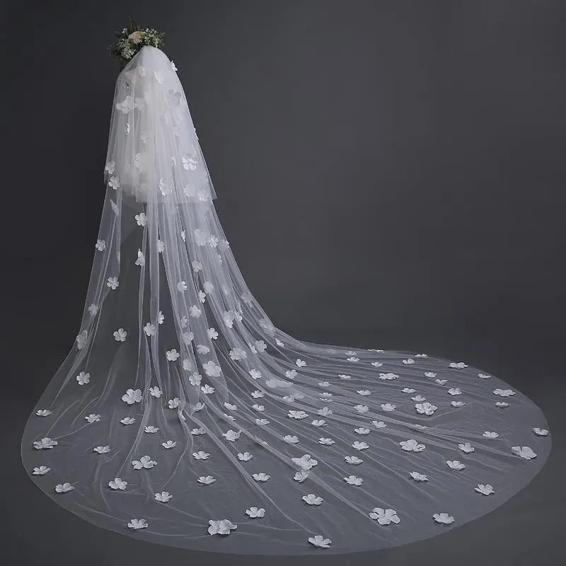 2019 Charming Bridal Veils White/Ivory 3 Meters Long Train Applique Edge Two Layers Wedding with Combs Accessories | Свадьбы и