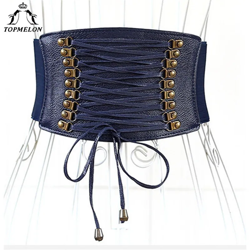 navy blue TOPMELON Талии Тренажер аксессуары в стиле стимпанка Бюстье корсет в готическом стиле под грудью пояс для похудения кожа заклепки Талии Тренажер - Цвет: navy blue