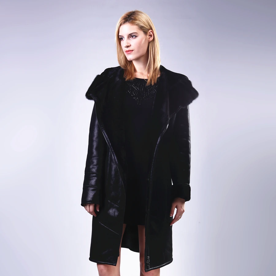 100% натуральная кожа норковый меховой воротник двусторонний мех из искусственной