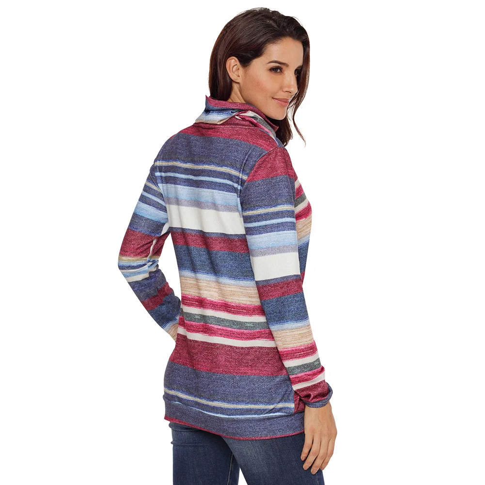 Fashion Women Long Style Pullovers with Pockets Multicolor Autumn Sleeve Striped Drawstring Sweatshirts Tops Streetwear | Женская одежда