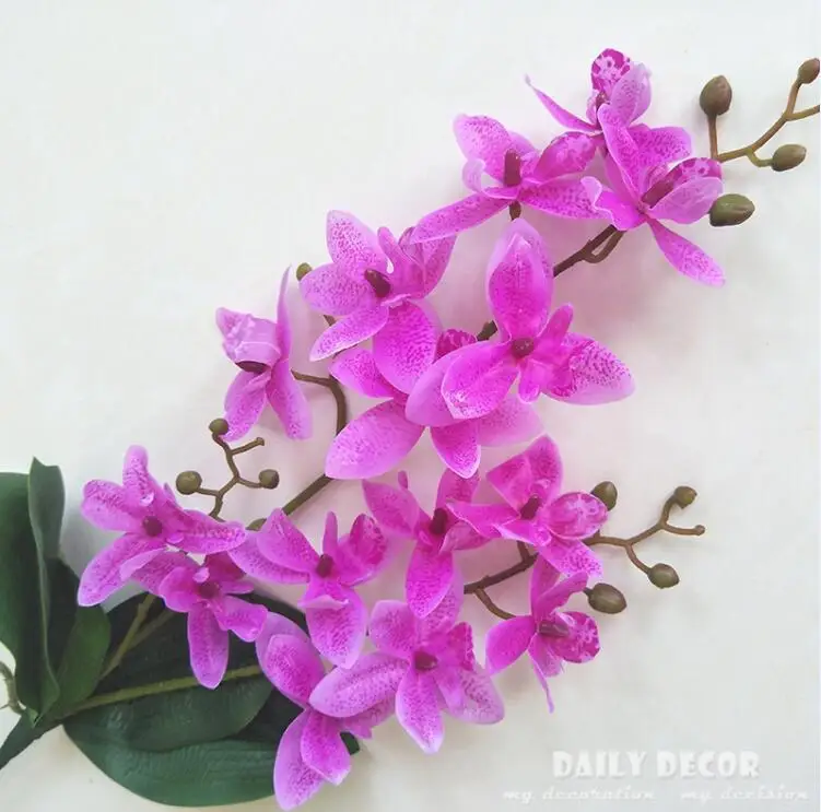 purple Реальное касание 3 вилки искусственные орхидеи с листьями Свадебный Декоративный цветок цимбидиума поддельные Восточной Азии цветы 6 шт/партия - Цвет: purple