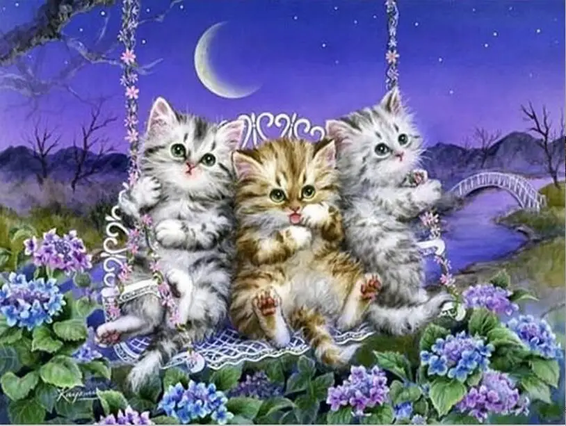 Round/Square Diamond mosaic full gear 5D Diy Embroidery Cross Stitch Kits Round Painting swing cat | Дом и сад