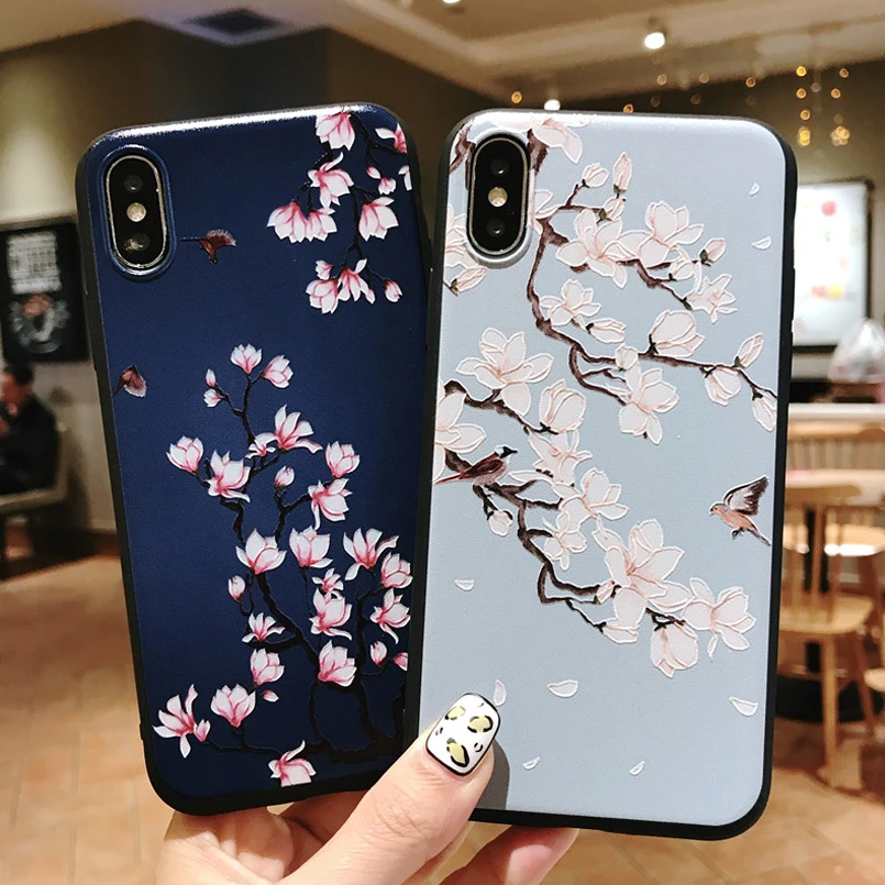 Luxury Floral Phone Case For 7 6 6S 8 Plus Soft TPU Orchid Cover iPhone XS MAX XR 8Plus 7Plus Flower Coque Funda |