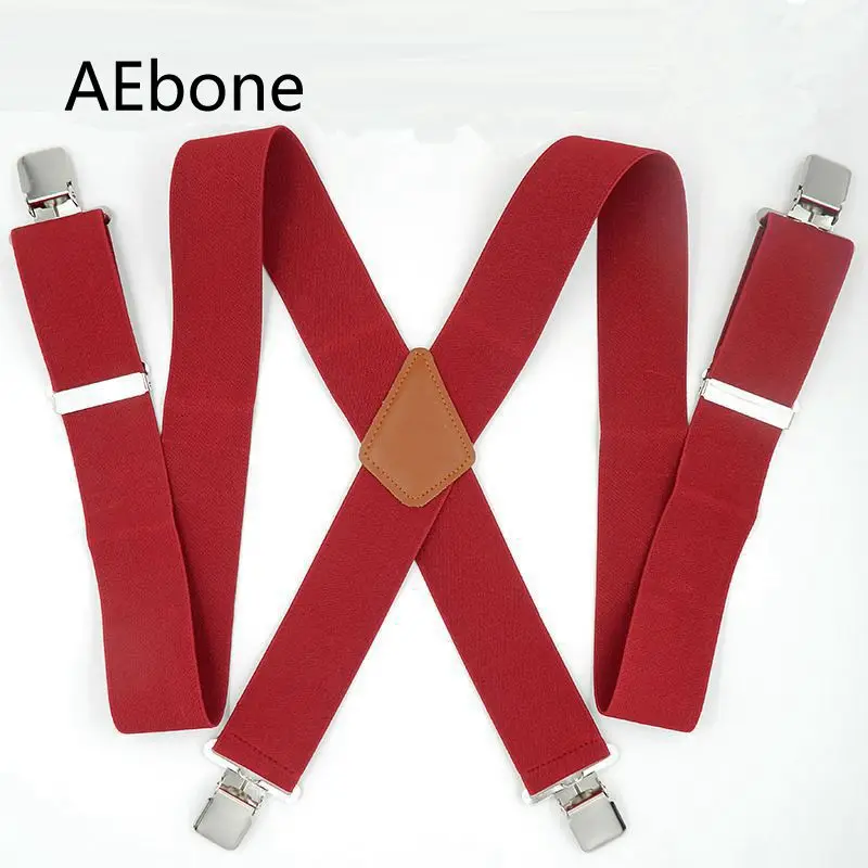 AEbone Pant Leather Suspenders For Men Red Plain Suspensorio Masculino Plus Button Braces For Adult Tirantes Hombre 5CM Sus16