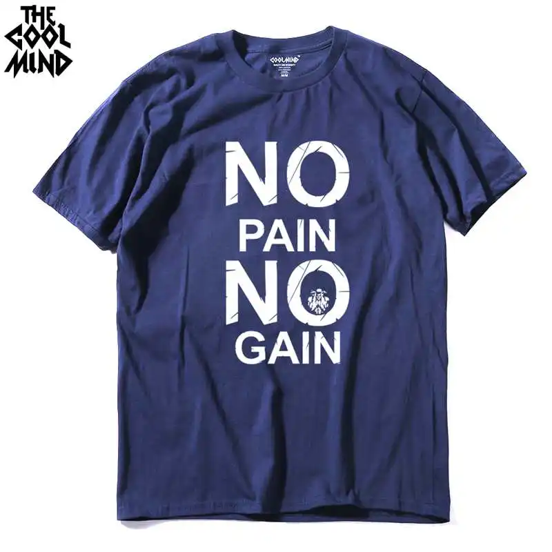 COOLMIND CR0121A Хлопковая мужская футболка с принтом «no pain no gain», повседневная мужская футболка с круглым вырезом, футболка с коротким рукавом