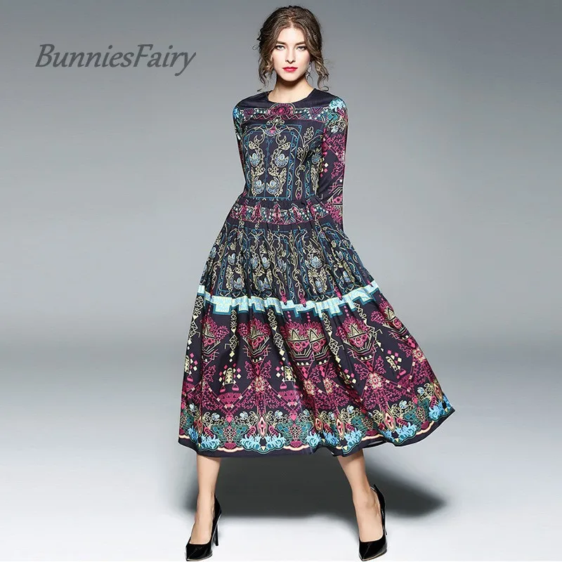 Женское длинное платье с геометрическим принтом весна осень|long dress|designer dressdress