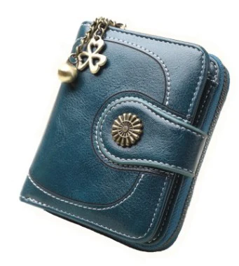short blue red Винтажные кошельки для телефона на кнопках, женский кошелек, женский кошелек, кожаный бренд, Ретро стиль, Женский Длинный кошелек на молнии, клатч для карт - Цвет: short blue red