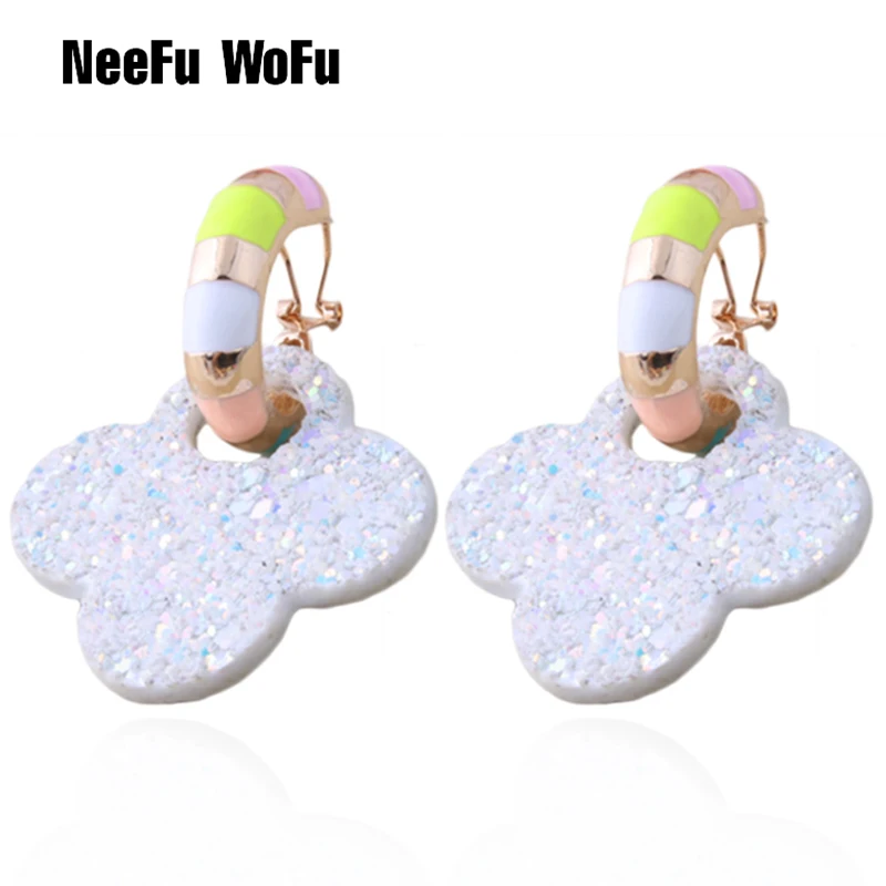 Кожаные серьги NeeFu WoFu флуоресцентные большие геометрические с желтым