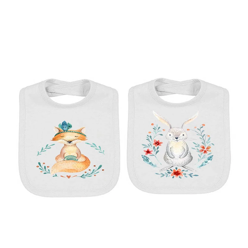 

YSCULBUTOL 2 pcs/lot twin baby bibs beautiful cute cartoon white baby bodysuit