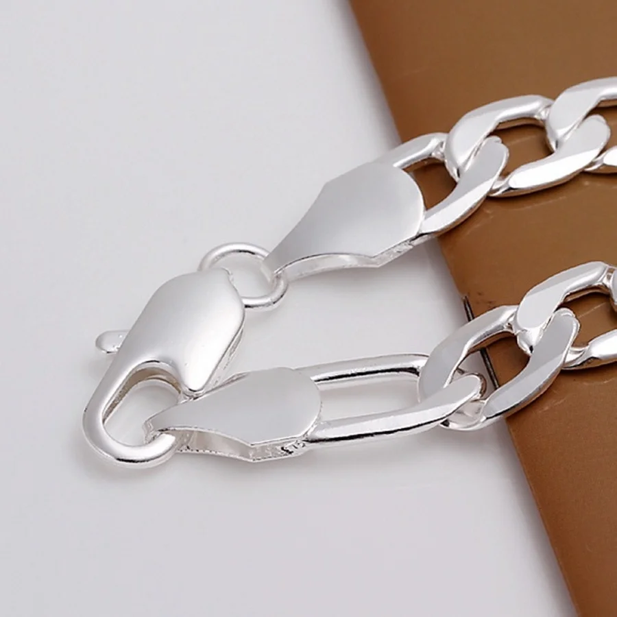 top quality beautiful Silver color Jewelry fashion charm Men Women Chain 12-6MM Bracelets noble nice stamped link H163 | Украшения и