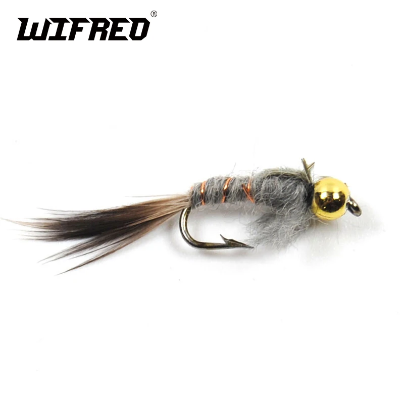 

Wifreo 10PCS 12# Golden Beadhead Grey Hare's Ear Black Tail Stonefly Nymph Fly Trout Fly Fishing Baits