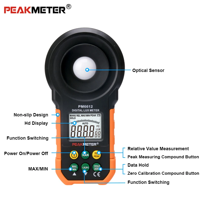 Peakmeter MS6612 (0. 01lux/0.01FC разрешение) цифровой Lux световой метр Lumenmeter Lux/FC Meters