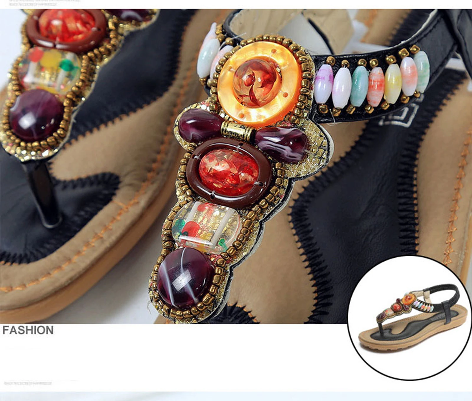 GAORUI Summer Women Sandals 2017 String Bead Flip Flops Elastic Band Casual Flats Shoes For Woman Bohemia Vintage Beach | Обувь