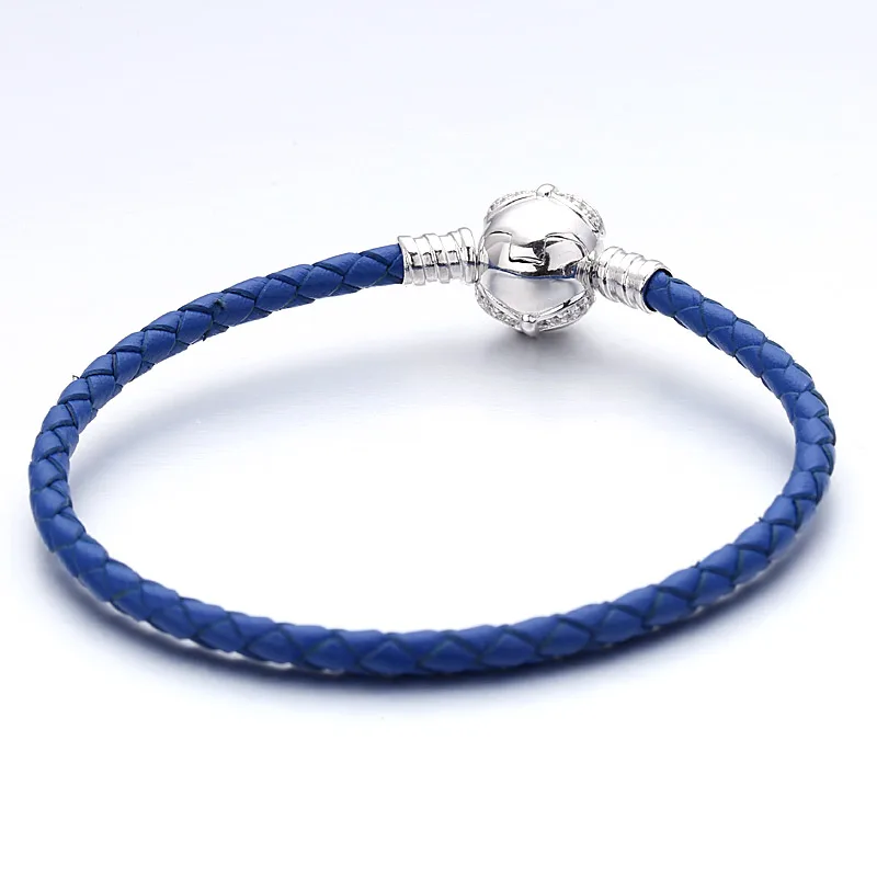 Настоящий синий кожаный Змеиный браслет-цепочка с 925 пробы серебряной застежкой