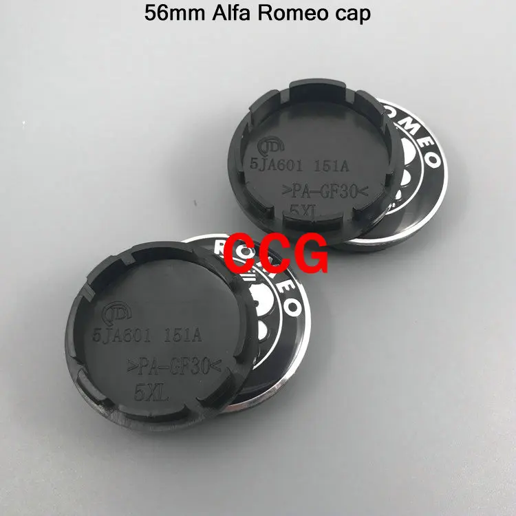 56 Black silver cap 4 шт., 56 мм, 60 мм, Alfa Romeo, автомобильный логотип, крышка ступицы колеса, креативная наклейка, эмблема, значок для Spider GT Giulia Mito 147 - Название цвета: 56 Black silver cap