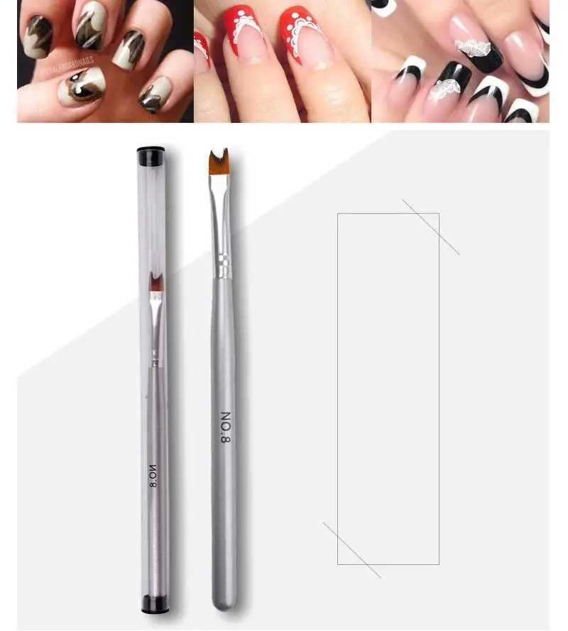 Кисть с серебряной ручкой для французского дизайна ногтей улыбка полулунная