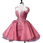 Рождественские розовые короткие искусственные кружевные аппликации с 3D цветами, винтажные вечерние платья для выпускного вечера для милых девушек, подростков, торжества