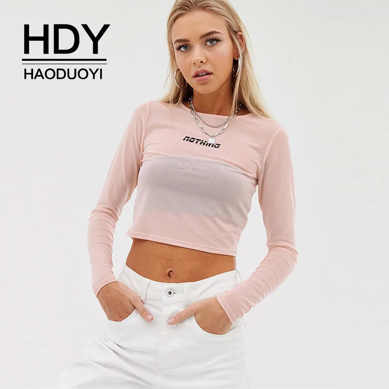 Летняя женская футболка HDY Haoduoyi тонкая с длинным рукавом и принтом в виде