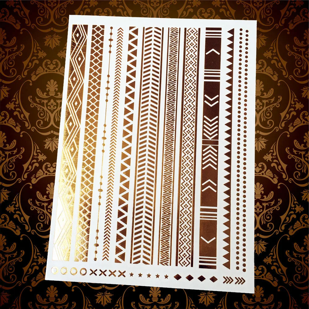 

Gold Henna Temporary Tattoo Body Art Arm Sleeve Tatoo Stickers 21*15CM Cross Designs Flash Tatoo Bracelet Selfie tatouage taty