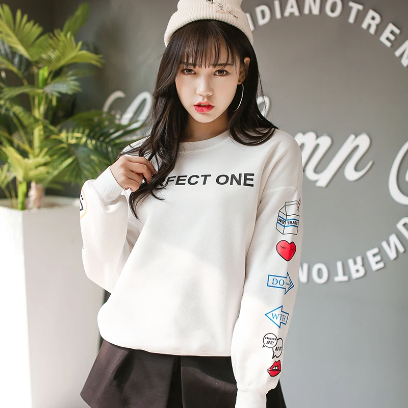New Cartoon Anime Harajuku Sleeve Print Plus Velvet Thick Sweatshirts Female Student Shirt Lazy Fashion Women's Clothing | Женская