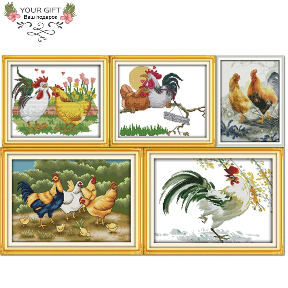 

Joy Sunday Chickens Home Decor D686D798(5)D800(7)D801(8)D803 Chicken Couple Big Cock Foraging Animal Handcraft Cross Stitch Kits