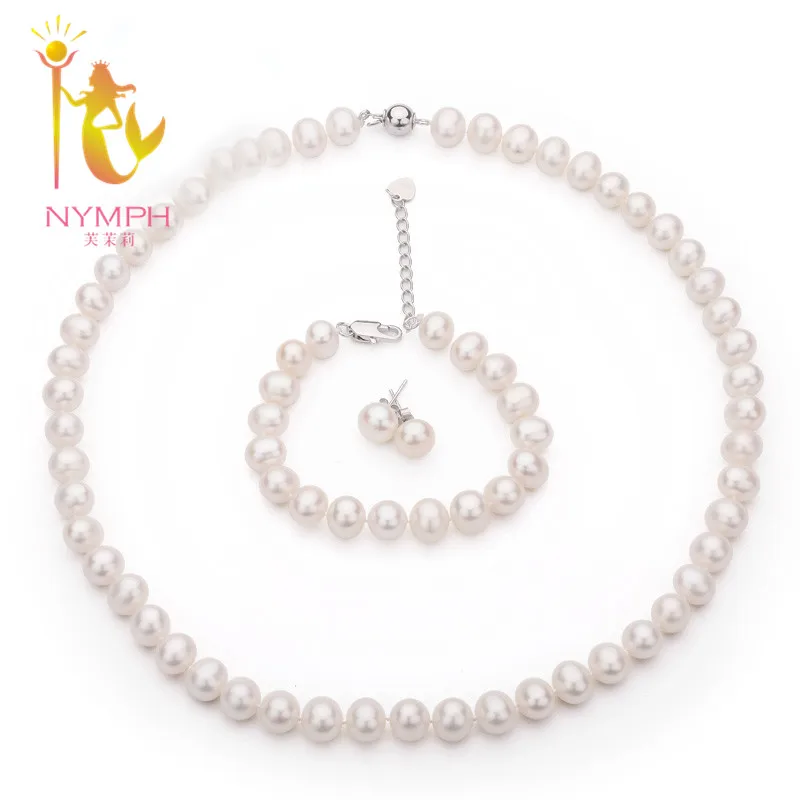 Ожерелье/браслет/серьги из натурального пресноводного жемчуга диаметром 8 9