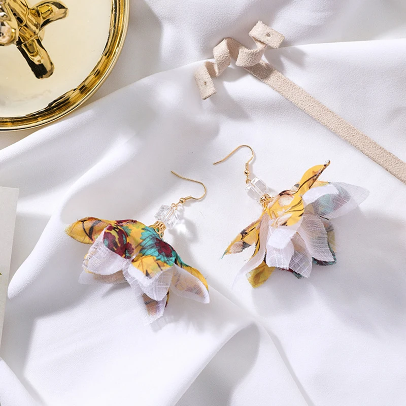 Сексуальные женские сережки-капли Anise с кружевными цветами и кристаллами большие
