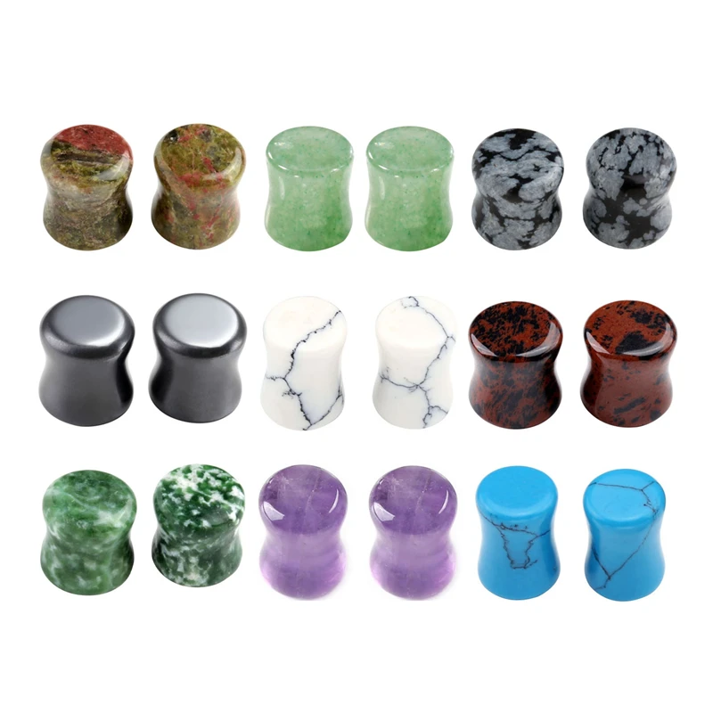JOVIVI New 6-16mm Natural Stone Magnetic Hematite Obsidian Drum Shape Saddle Plug Gauge Ear Stretcher Piercing Jewelry | Украшения и