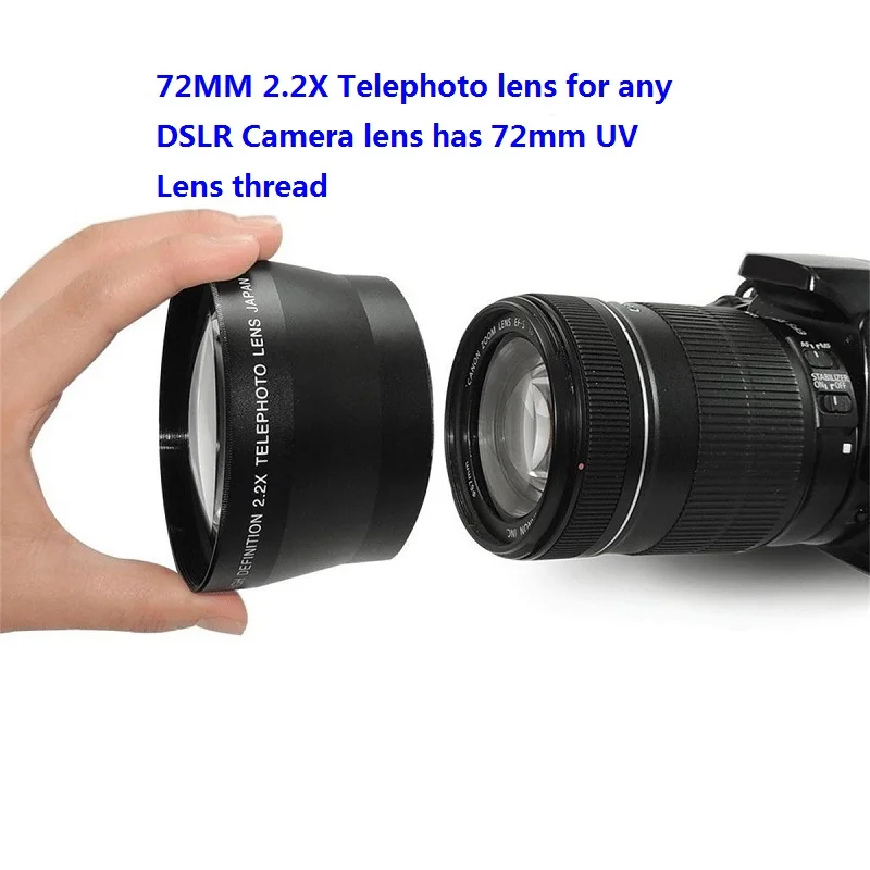 Профессиональный телеобъектив HD 72 мм 2.2x + сумка для объектива Canon Nikon Pentax Olympus