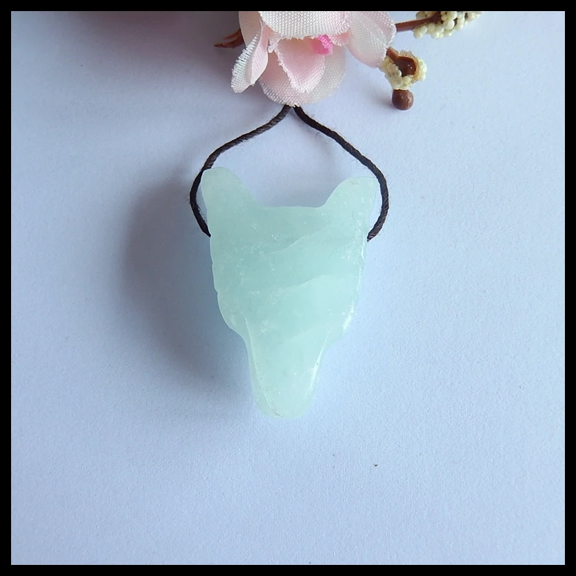 Резные подвеска в виде волчьей головы Hemimorphite Кулон из драгоценного камня с бусамы, полудрагоценные ювелирные изделия подвеска в виде волчьей головы, 35x25x11 мм, 8,6 г