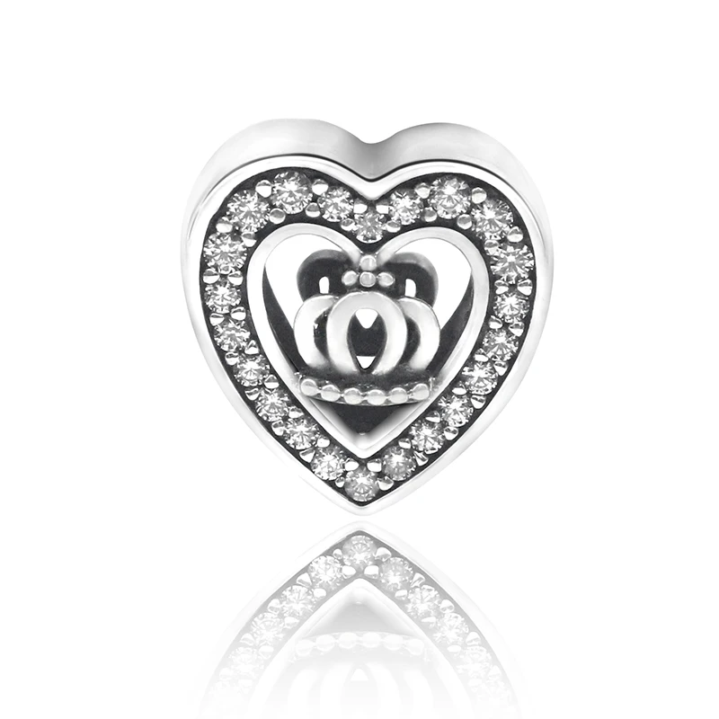 

Шарм-корона в форме сердца из серебра 925 пробы с прозрачными бусинами из кубического циркония, для изготовления женских ювелирных изделий