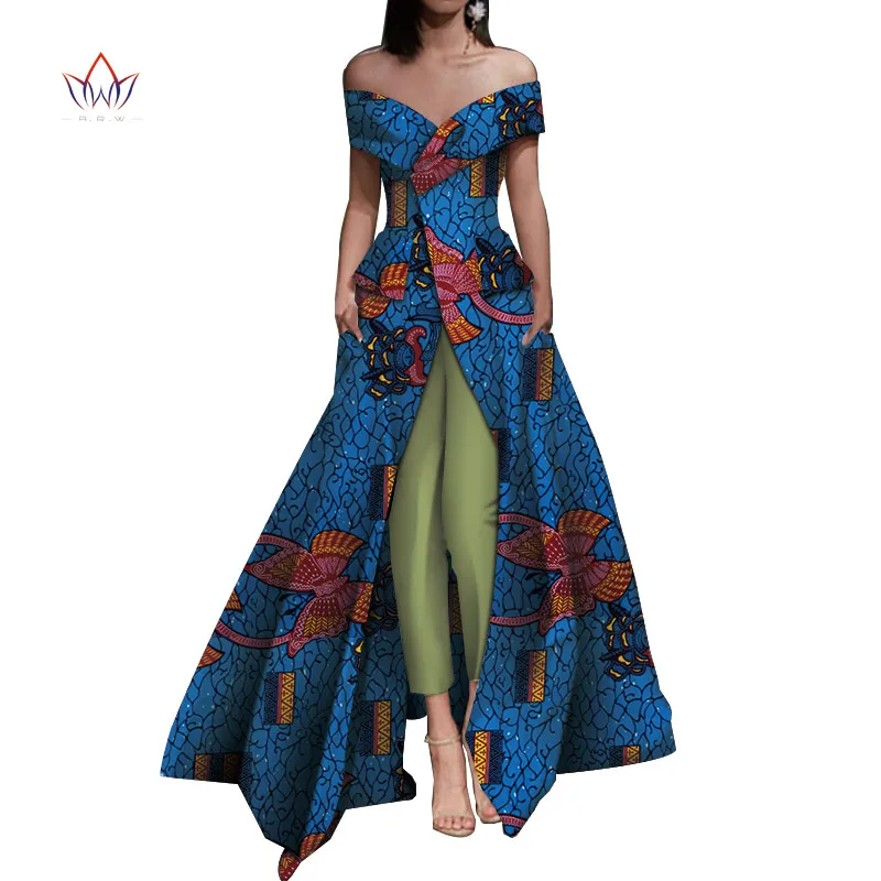 Красивая одежда для свадебной вечеринки для африканских леди Базен ткань хлопок Лето 2 шт. модные брюки набор женская одежда WY5025