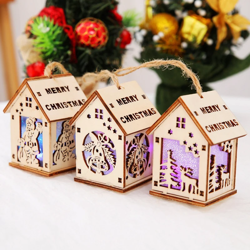 Светодиодные деревянные домики для дерева Navidad 2019 рождественские украшения дома
