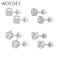 aoedej 8pcslot stainless steel earrings round star crystal stud earrings for women children earrings screw ball female brincos