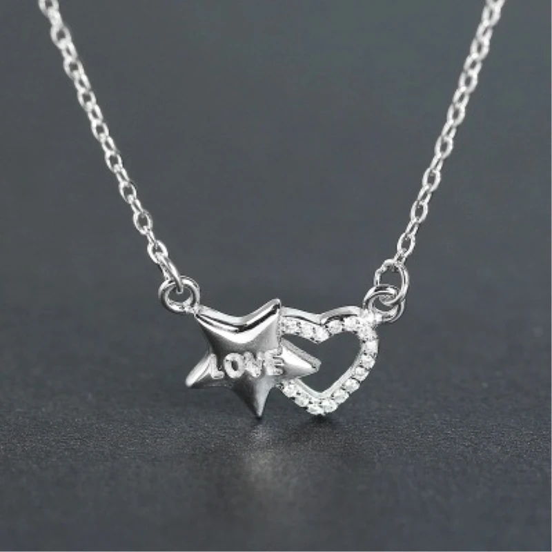 

Корейская звезда сердце любовь креативное серебро 925 пробы цепочка ключицы темперамент личность Трендовое женское ожерелье SNE279