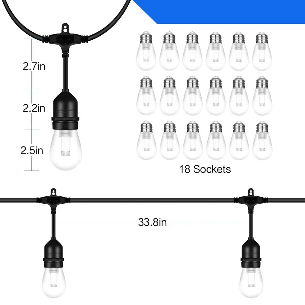 52FT светодиодный наружный струнный светильник Edison ЛАМПЫ водонепроницаемый