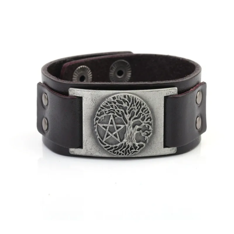 Стиль викингов женский мужской кожаный браслет The World Tree yggdragil и Pentacle знаменитый