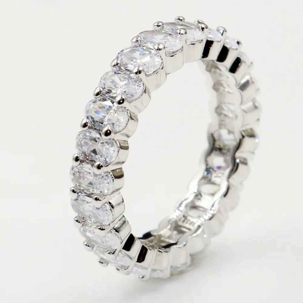 Size5-10 Deluxe Jewelry 925 пробы серебряный овальный Cut Белый Ясно 5A кубического циркония Eternity для женщин обручальное кольцо подарок Rulalei