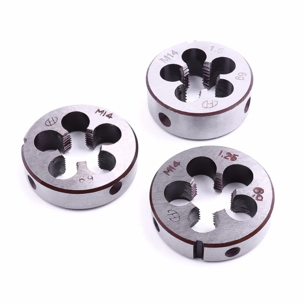 

Wholesale 3Pcs/Set M14 Metric Thread Die High Hardness Alloy tool steel 14mm Diameter Threading Tools Pitch 1mm 1.25mm 1.5mm