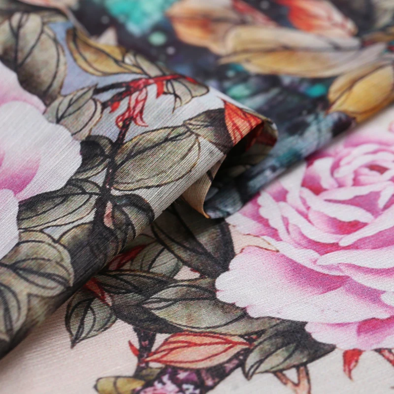 Широкий цифровая печать шелк льняной ткани Cheongsam шелковой для платья дышащий