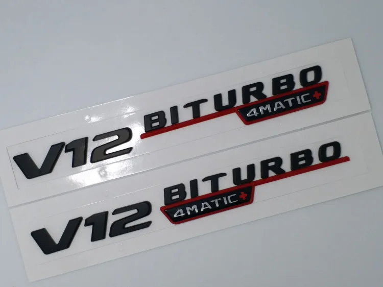 Матовая черная V12 BITRUBO 4matic + эмблема с надписью на крыло Side двойным турбо логотипом
