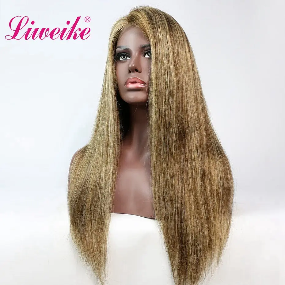 Liweike P4/27 цвет прямой 4*4 парик на шнурке 100% Remy человеческие волосы 18 20 22 дюйма без