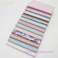 12pcs 20x22cm diy hair bow material pink and blue color mix diy pu synthetic leather set