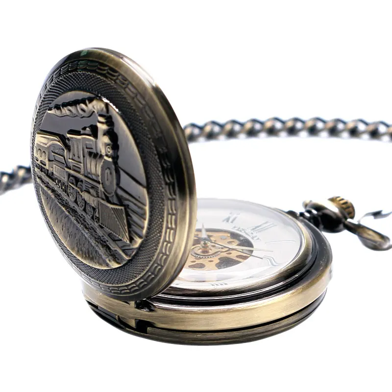 Pocket Watches Retro Bronze FOB Double Hunter Design Mechanical Hand Wind  Men Gift Women Pendant Necklace Unique Clock P1034C