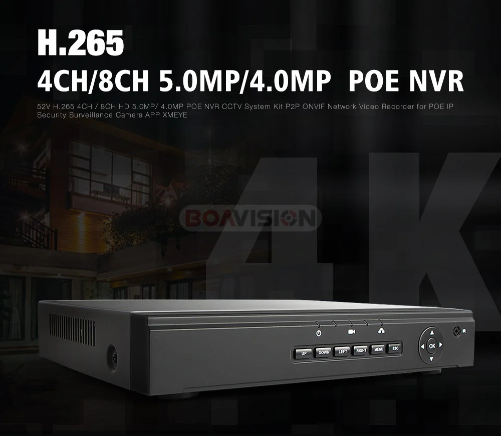 52 в H.265 4CH/8CH 4MP 5MP POE CCTV NVR P2P сетевой видеорегистратор для POE ip-камер охранного видеонаблюдения приложение XMEYE