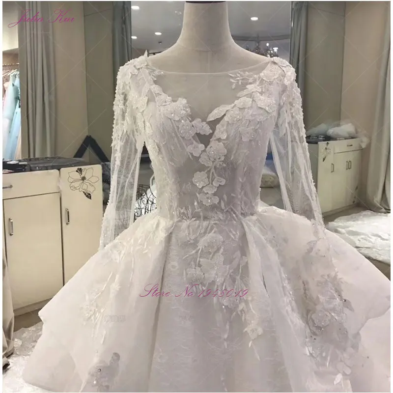 Julia Kui Real Photos Vintage Princess Wedding Dress Appliques Lace Tiered Chapel Train Scoop Bridal Gown Robe De Mariage Custom | Свадьбы и