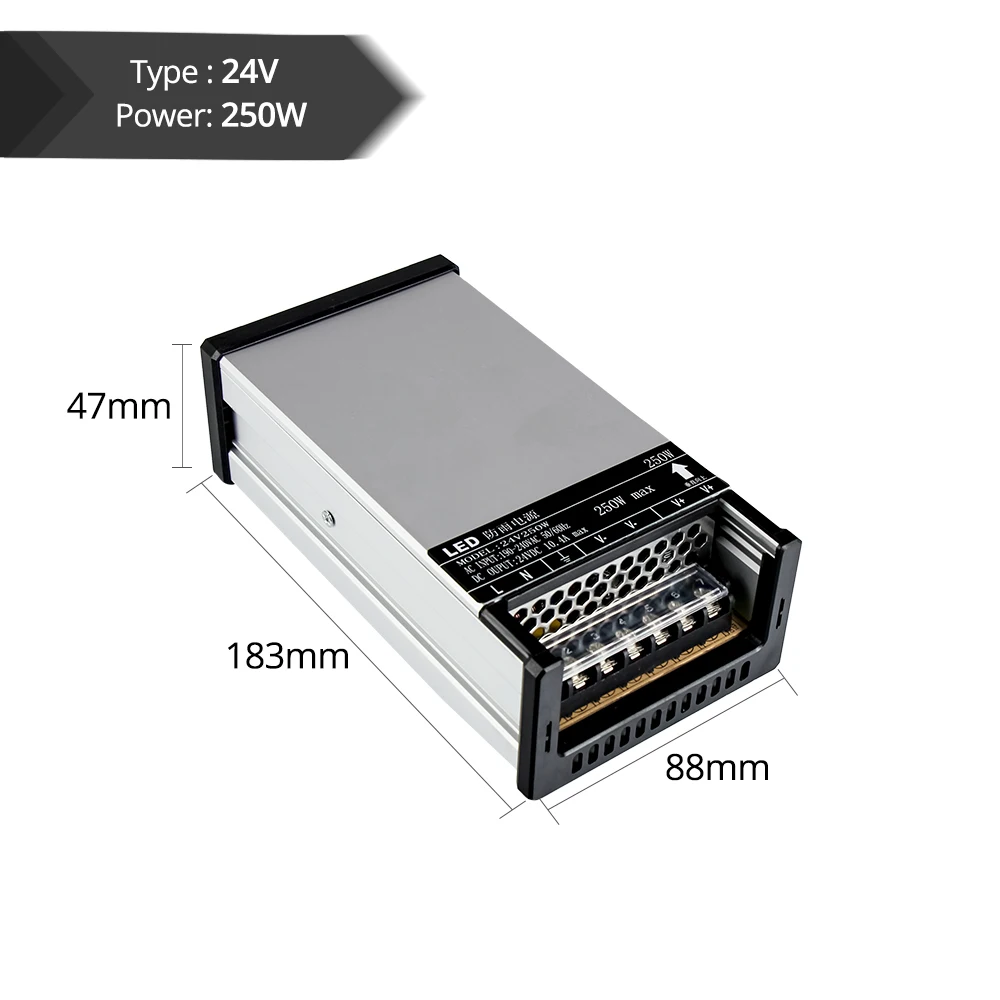 IP44 водонепроницаемый AC190 240V DC24V 12V источник питания 60W 100W 200W 250W 400W Светодиодный